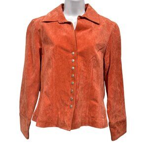 VTG Y2K Live a Little Suede Snap Front Jacket Rust Orange Western Boho Womens PM